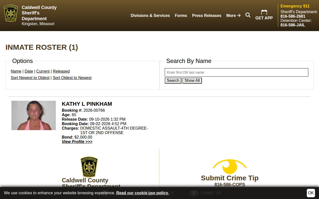 Caldwell County 48 Hour Release arrest record view