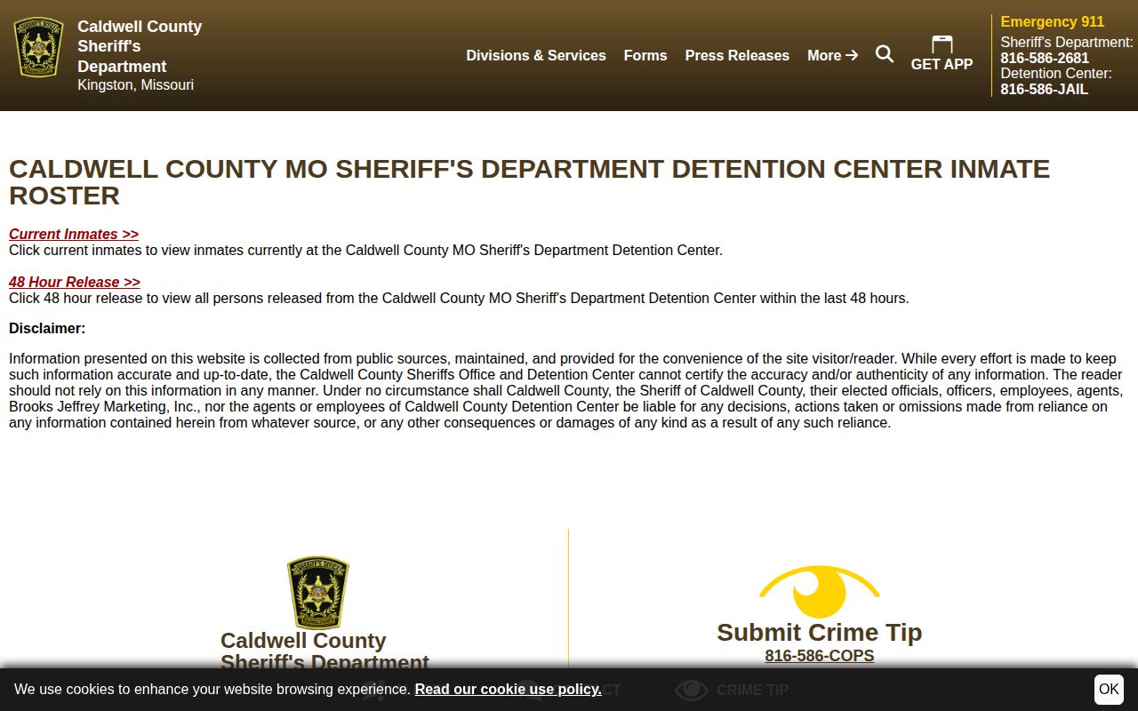 Caldwell County recent arrests official inmate roster search entry