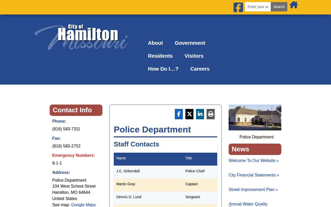 Hamilton Police Department contact source for Hamilton recent arrests