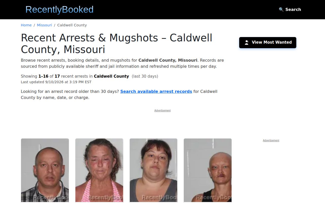 Unofficial RecentlyBooked Caldwell County arrest section